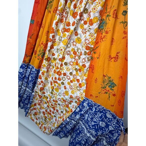 Free People Golden Dreams Maxi Dress Boho Floral Patchwork Strapless Tiered M - Picture 9 of 11